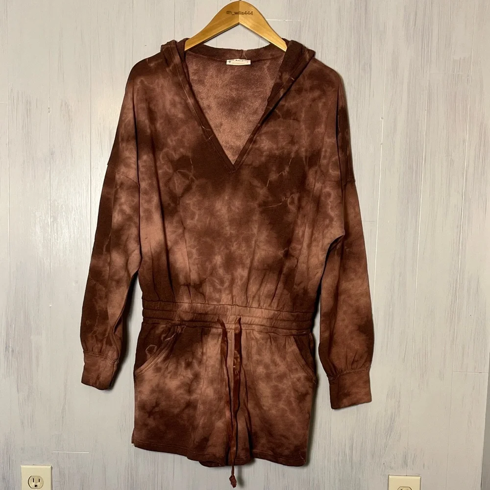 Free‎ People Movement Brown Tie-Dye Hooded Romper Size S